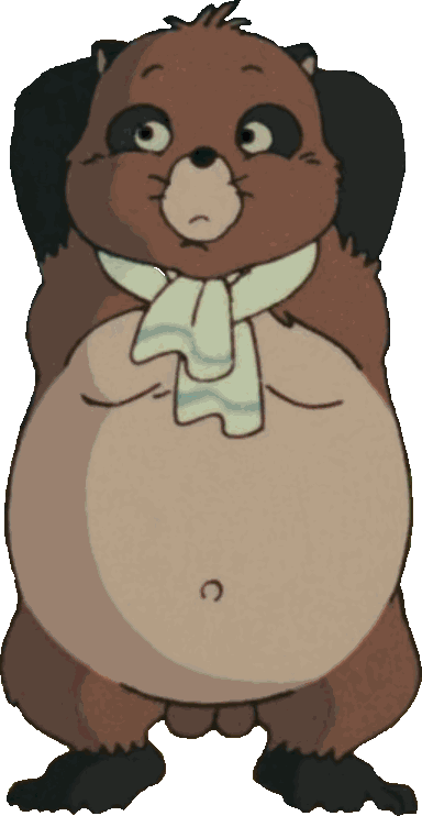 A tanuki from the film Pom Poko, with it's eyes darting back and forth.